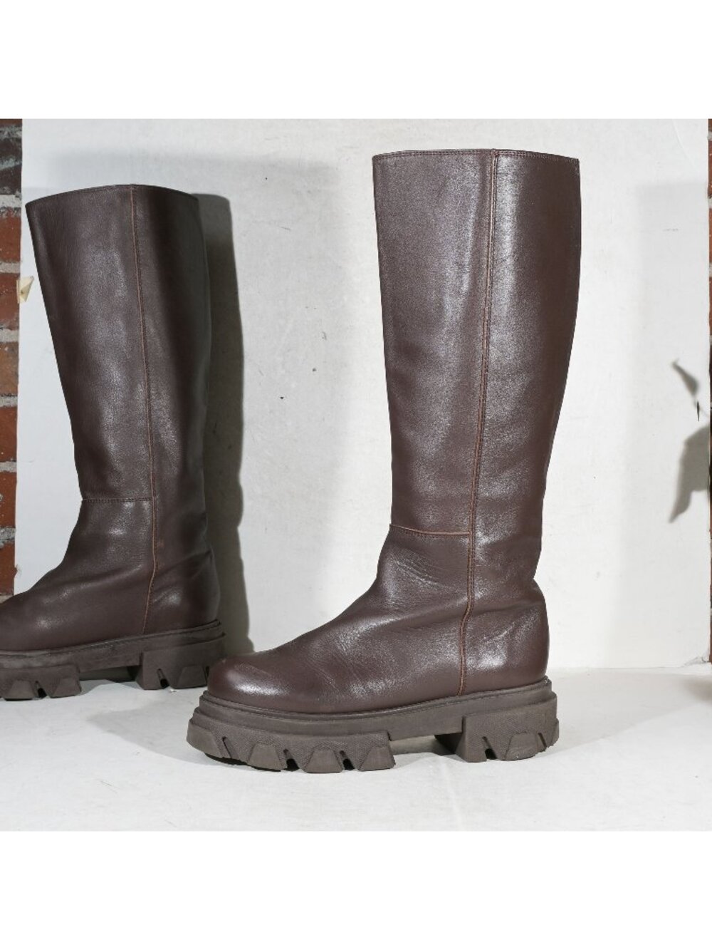 Alohas Brown Leather Chunky Lug Sole Knee High Boots EU 40 US 9 Made in Spain
